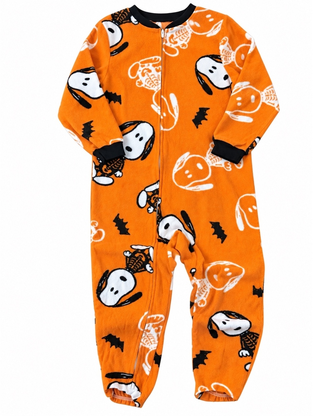 Peanuts Snoopy Halloween Skeleton Fleece One Piece Pajamas Orange 5T